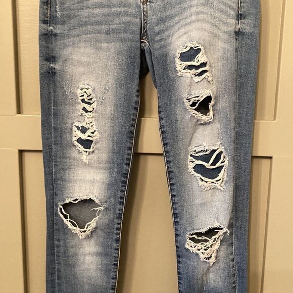KANCAN Signature Mid-Rise Ankle Skinny Jeans Distressed Destroyed Busted Knee 24 - Picture 5 of 10